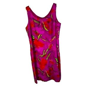 Rabbit Designs Size 12 Dress Tank Floral Rayon Pink Tropical Rayon Lightweight
